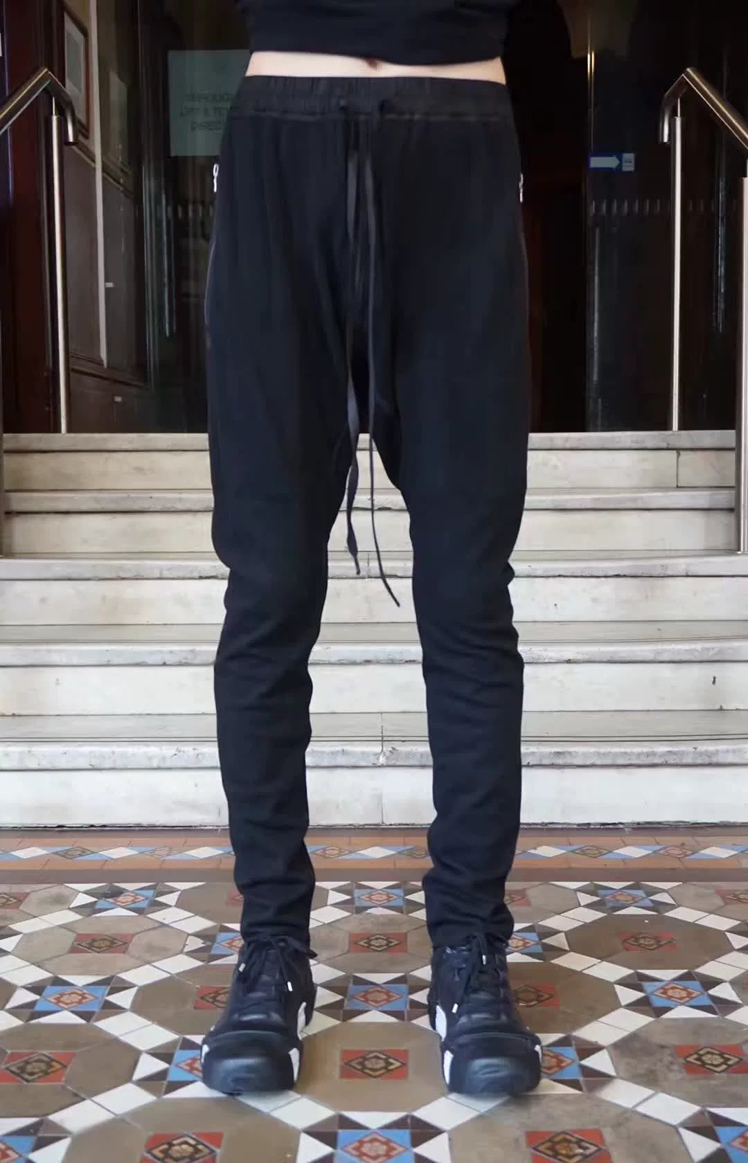 Isaac Sellam SS17 Black Patch Leather Ruffle Cotton Trousers