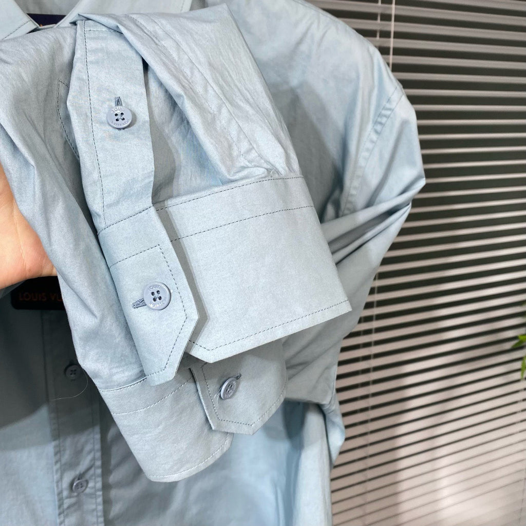 Louis Vuitton SS23 Long Sleeve Logo Button-Front Blue Shirt