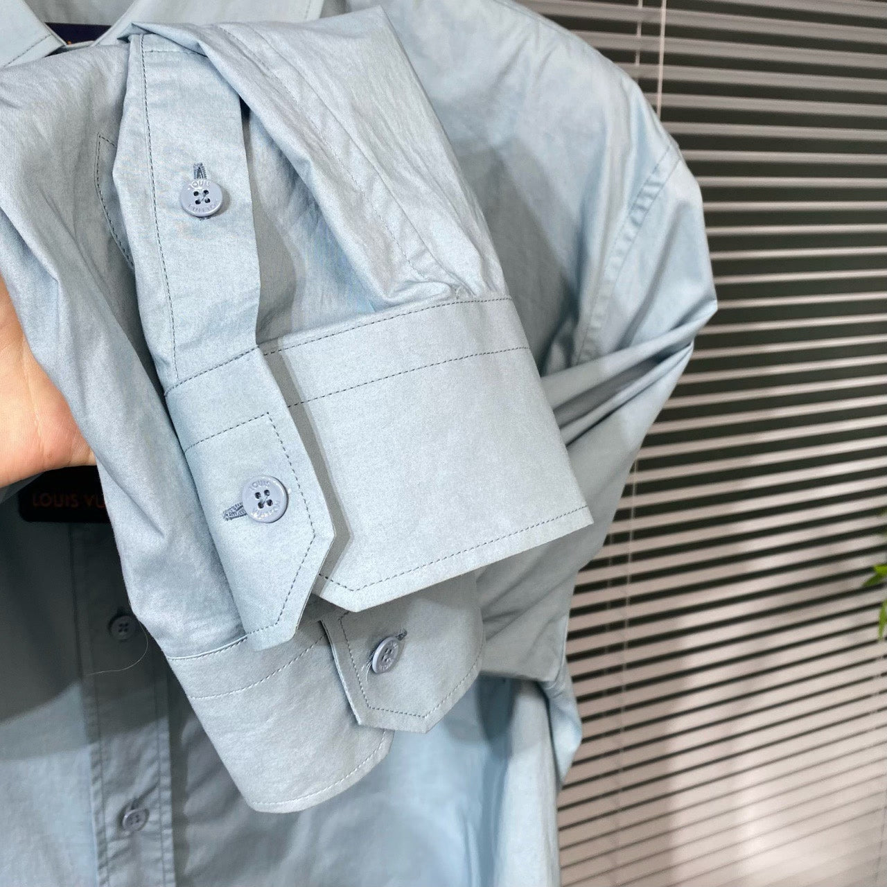 Louis Vuitton SS23 Long Sleeve Logo Button-Front Blue Shirt