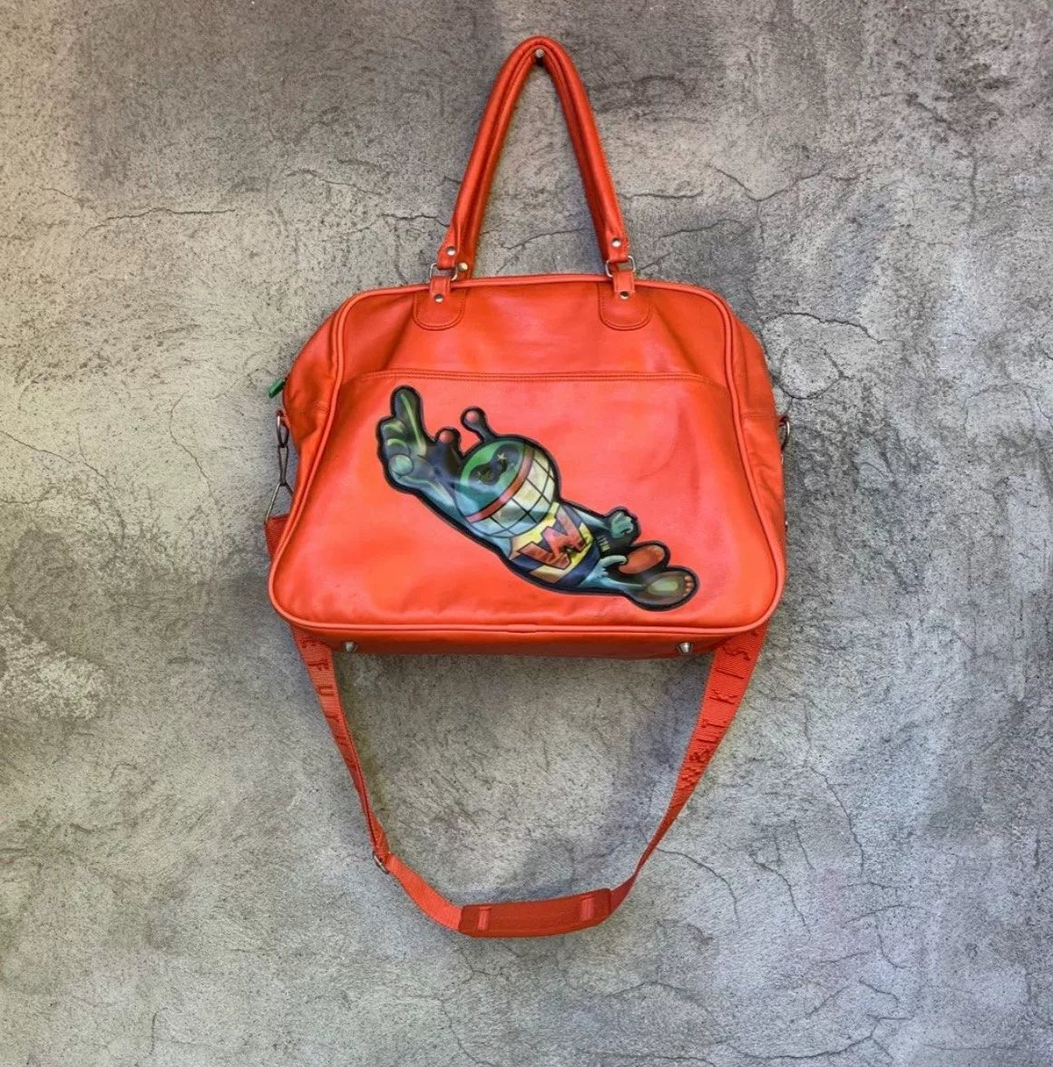 walter van beirendonck Orange 3D Printed Leather Shoulder Bag