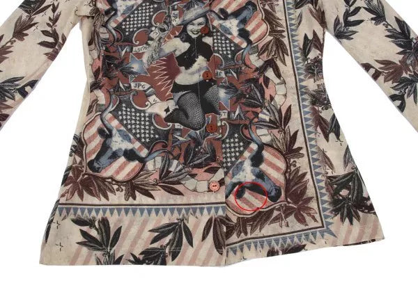 Jean Paul Gaultier Vintage Beige Portrait Print Cardigan