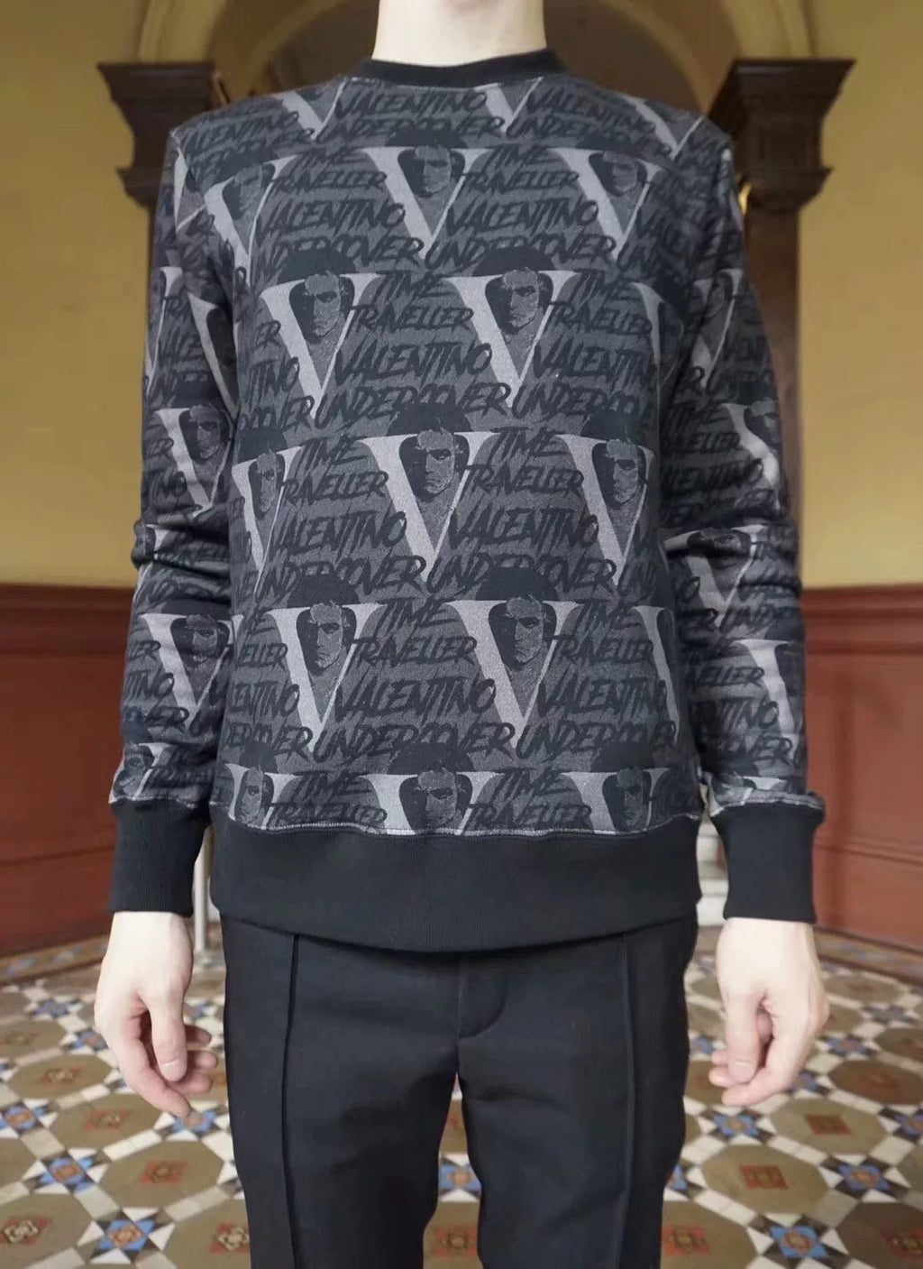 Undercover × VALENTINO Black Time Traveler Print Cotton Sweatshirt