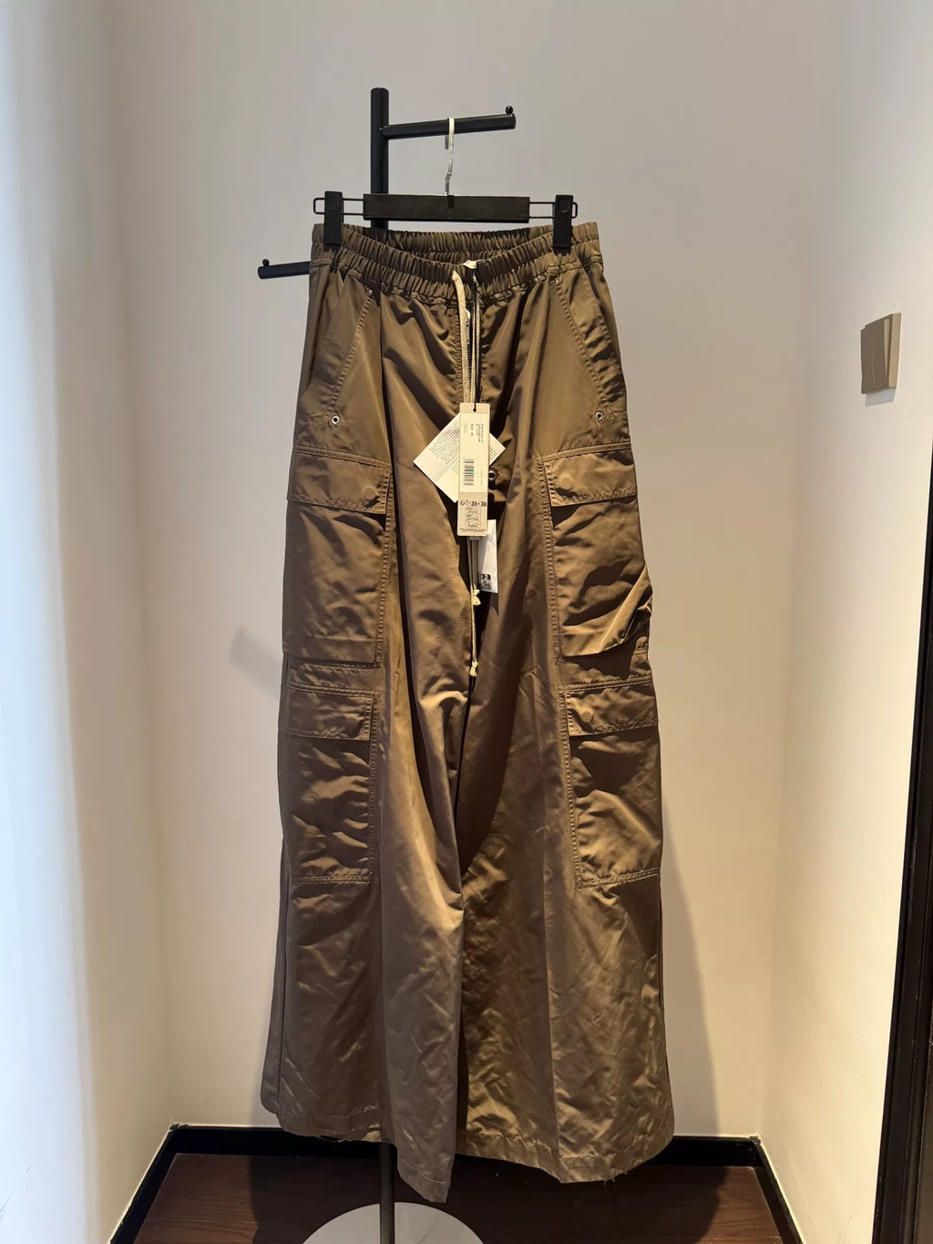 Rick Owens Bela Cargo Brown Nylon Wide-Leg Pants