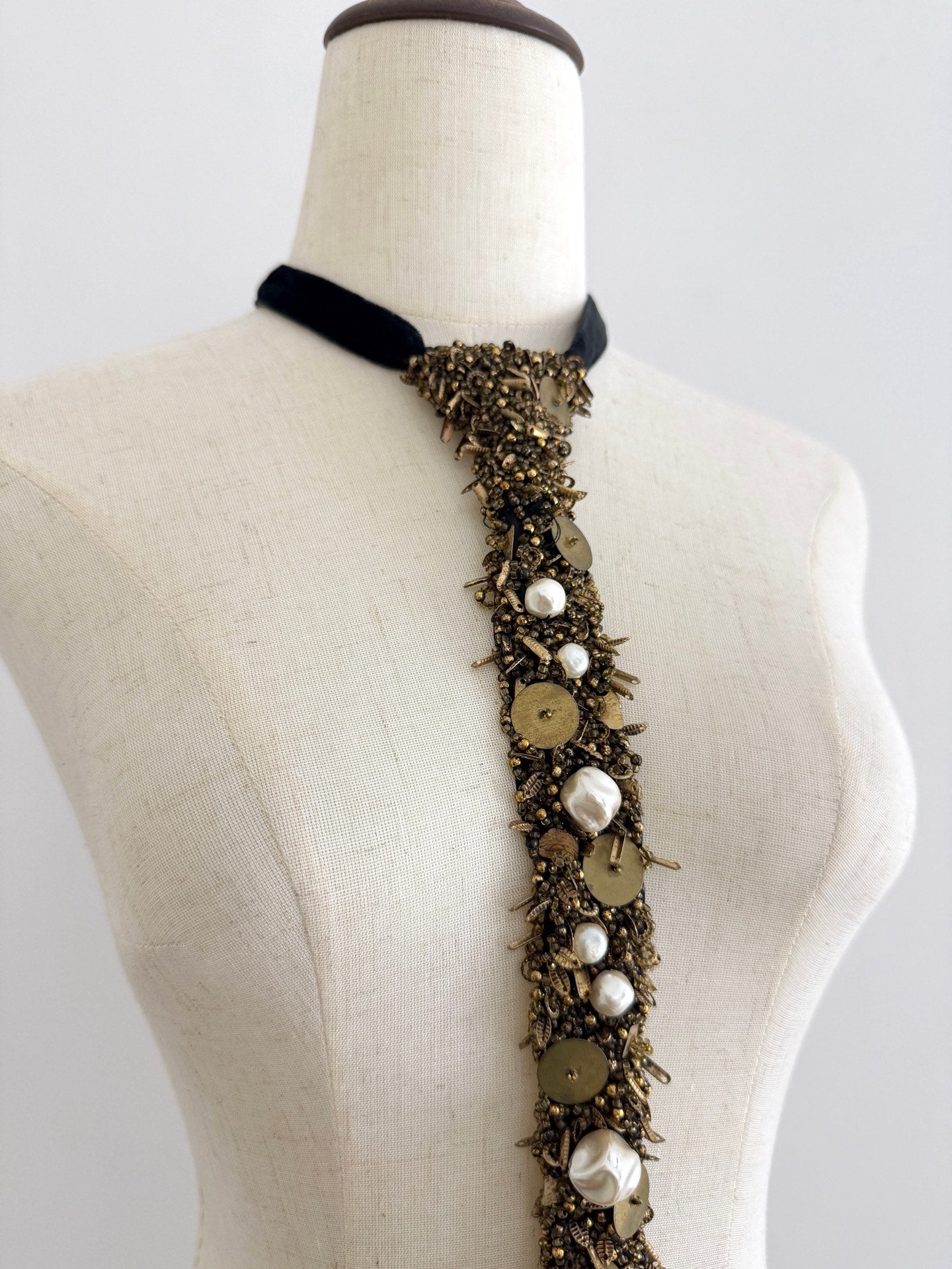 Comme Des Garcons Metal Stud Beaded Tie Black - Devines