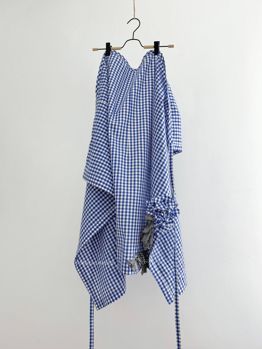 Comme Des Garcons Blue White Plaid Ruffle Wrap Cotton Skirt - Devines