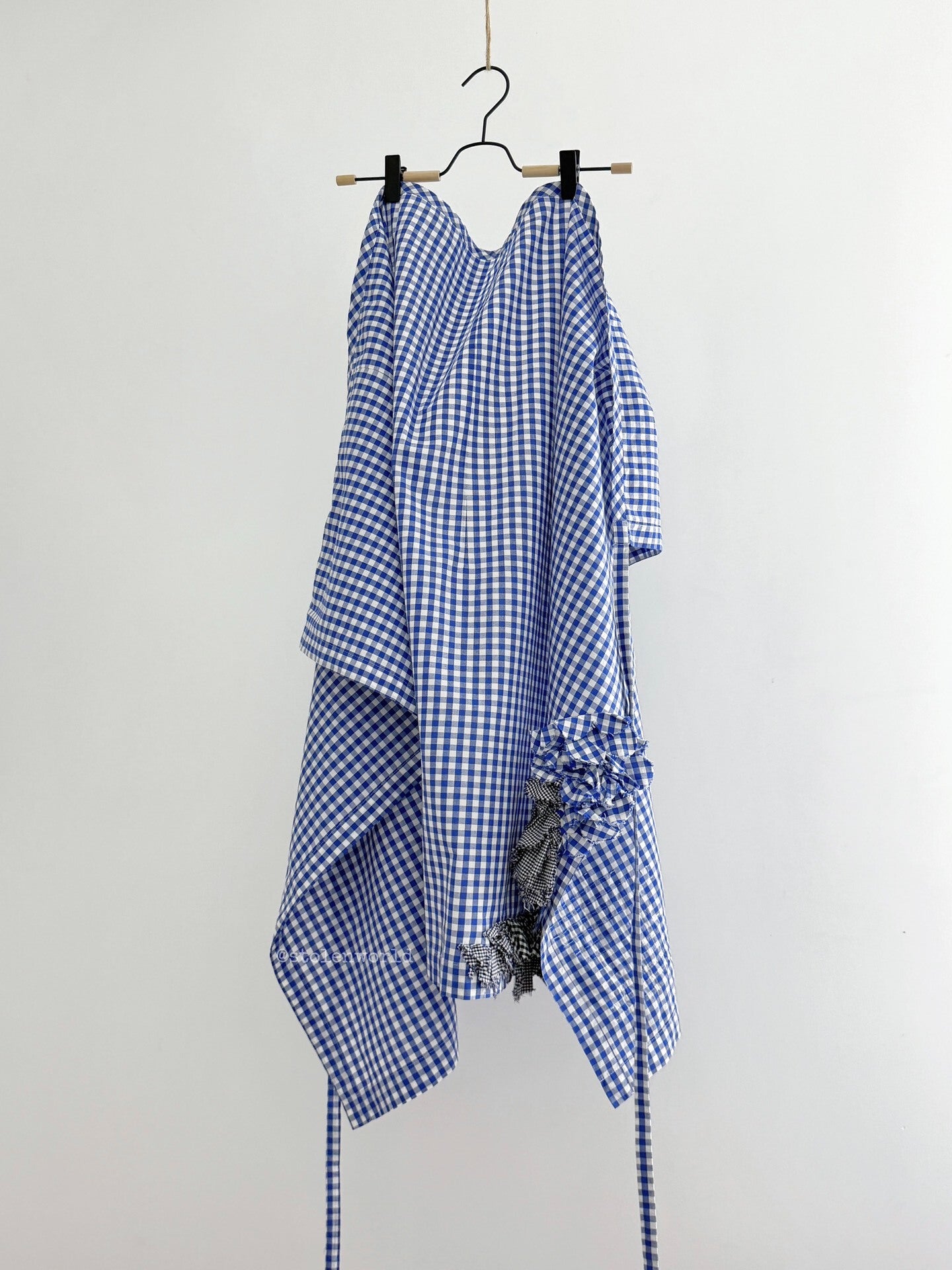 Comme Des Garcons Blue White Plaid Ruffle Wrap Cotton Skirt - Devines