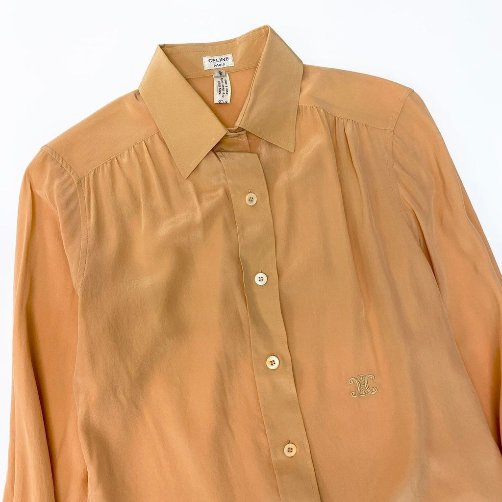 Celine 1990s Silk Logo Embroidered Long Sleeve Shirt