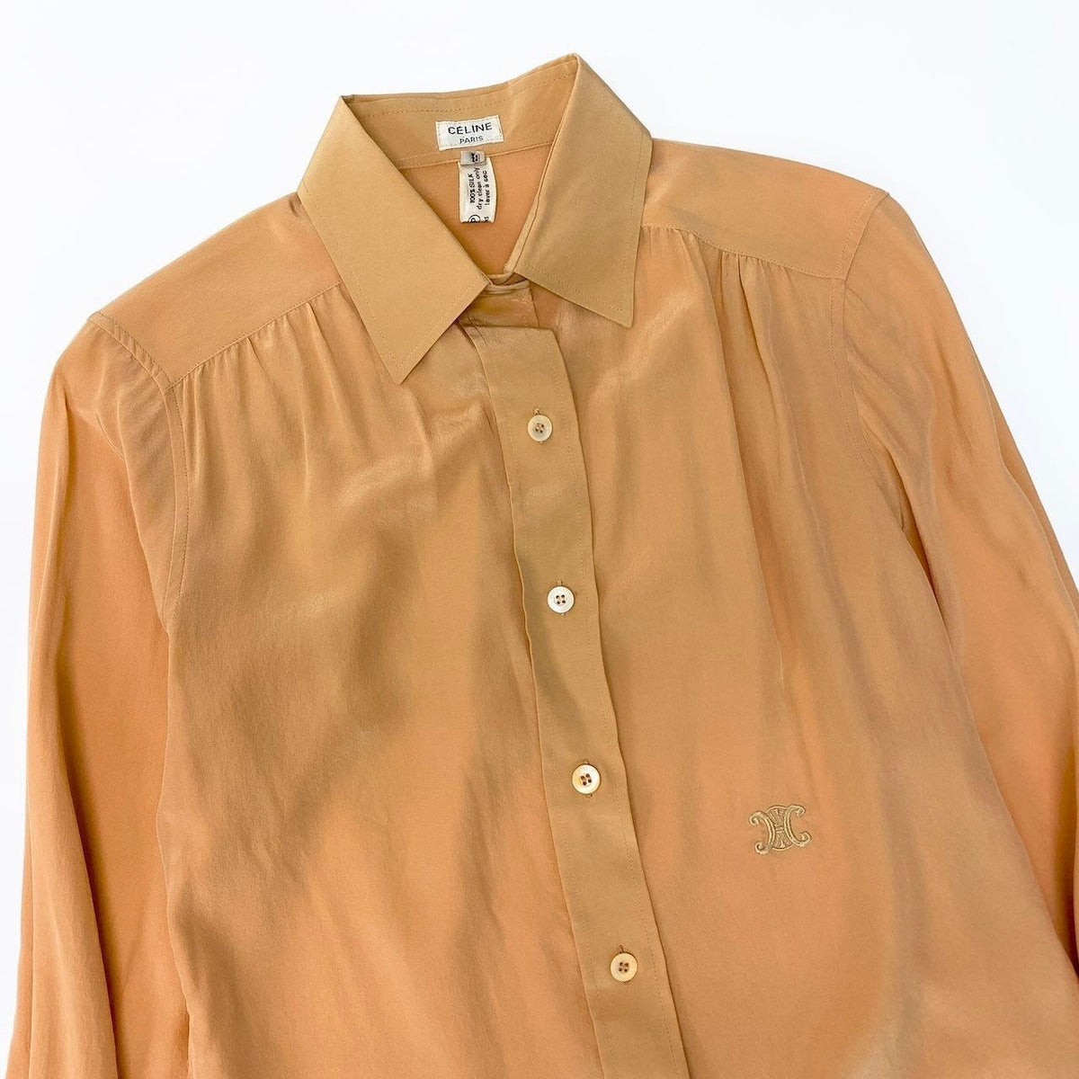 Celine 1990s Silk Logo Embroidered Long Sleeve Shirt