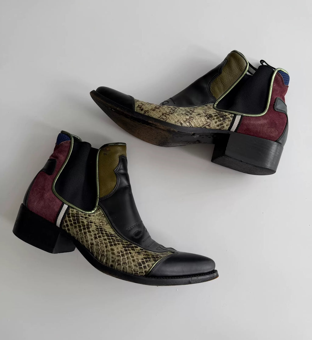 Prada SS99 Snake Patchwork Pointed-Toe Boots