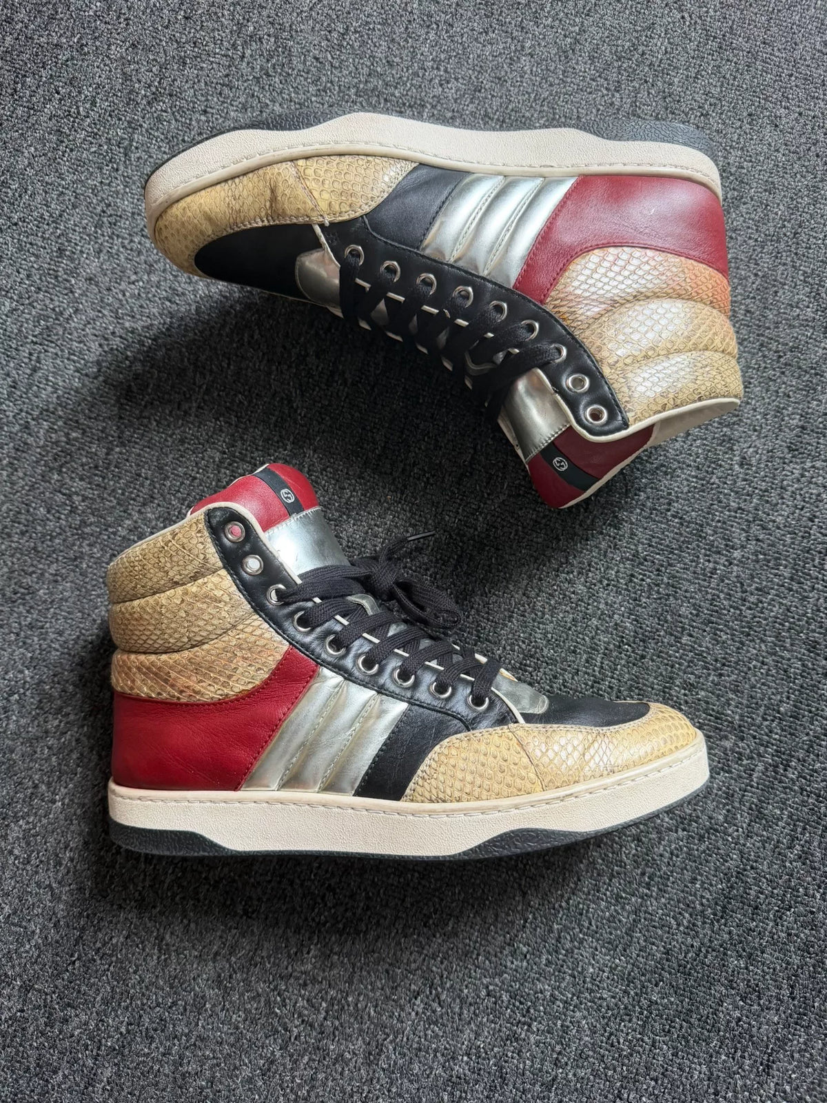 gucci snake print Panel Silver boots