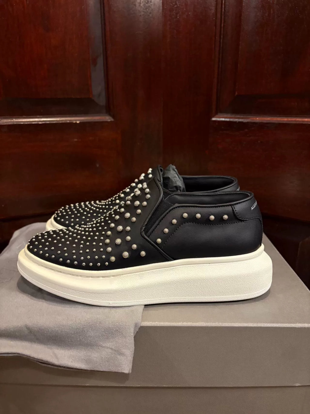 Alexander McQueen FW15 Black Rose Stud Lambskin Flats