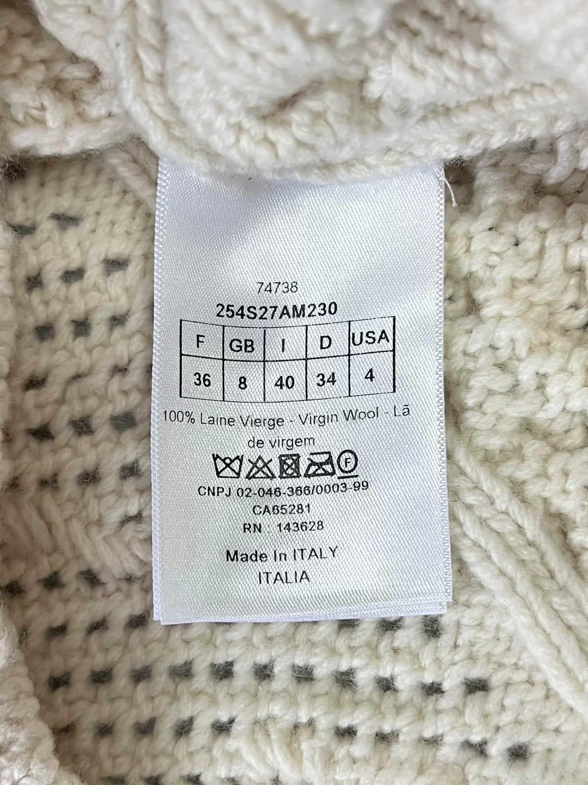 Dior Off-White Little Bee Embroidery Cable Knit Sweater