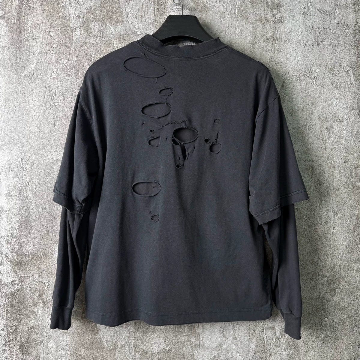 Balenciaga Distressed Printed Logo Layered Long Sleeve Top