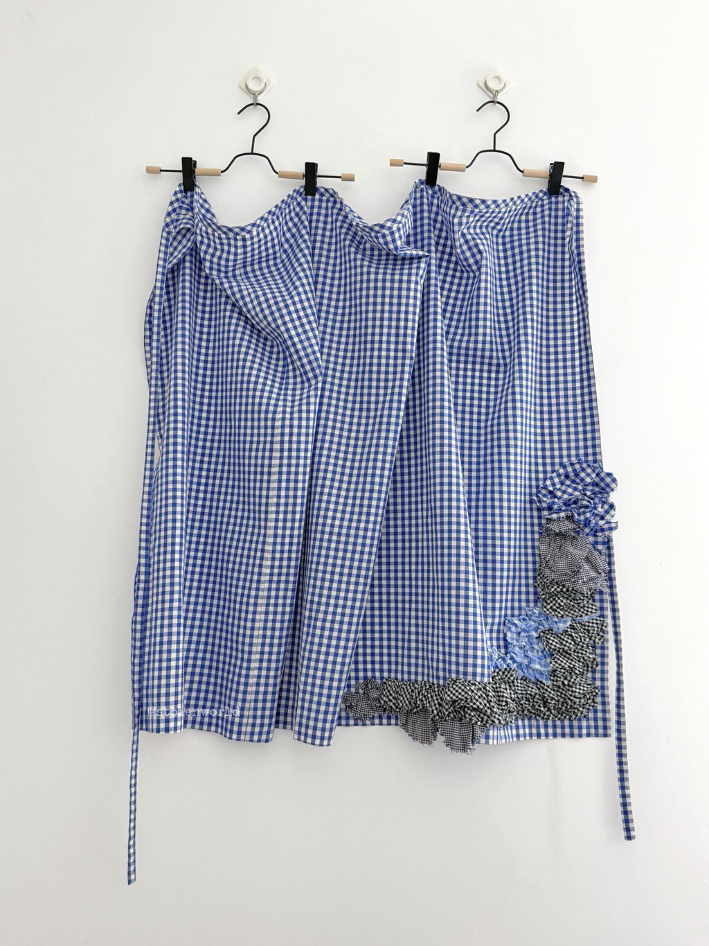 Comme Des Garcons Blue White Plaid Ruffle Wrap Cotton Skirt - Devines