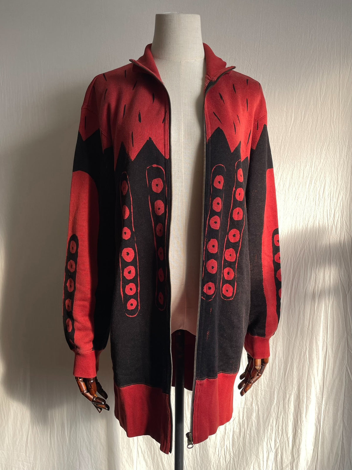 Issey Miyake 1985 Scarlet Peak Red Distressed Sweatshirt