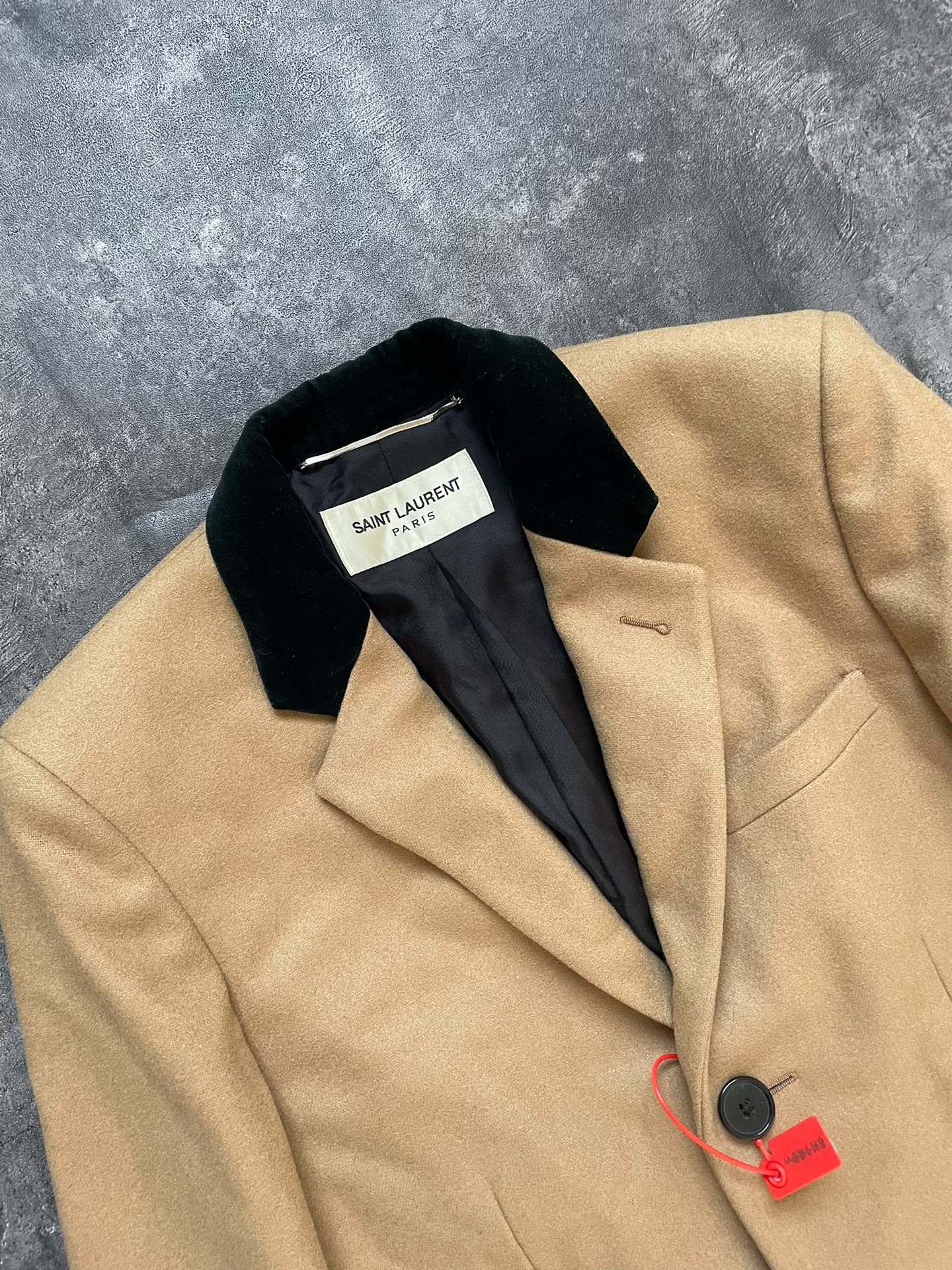 Saint Laurent Slp13 Velvet Collar Patchwork Coat