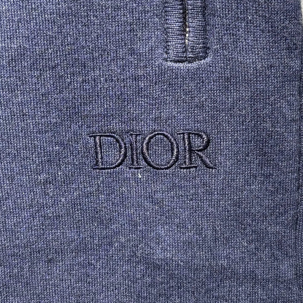 Dior Navy Blue All-Over Logo Print Embroidered Logo Elastic-Cuff Zip-Up Cotton Cashmere Trousers