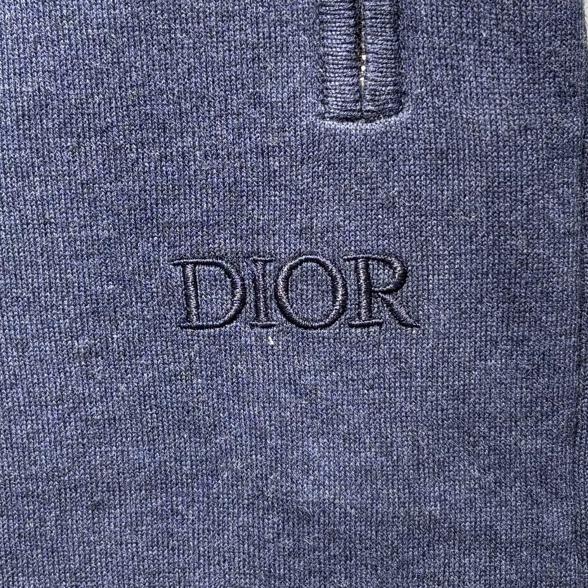 Dior Navy Blue All-Over Logo Print Embroidered Logo Elastic-Cuff Zip-Up Cotton Cashmere Trousers