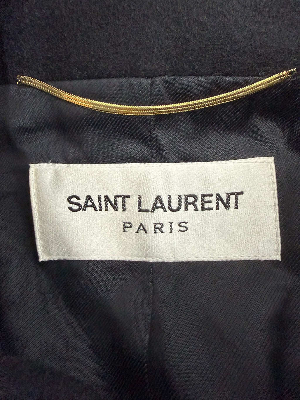 Saint Laurent Slp13fw Gold Anchor Button Black Wool Coat