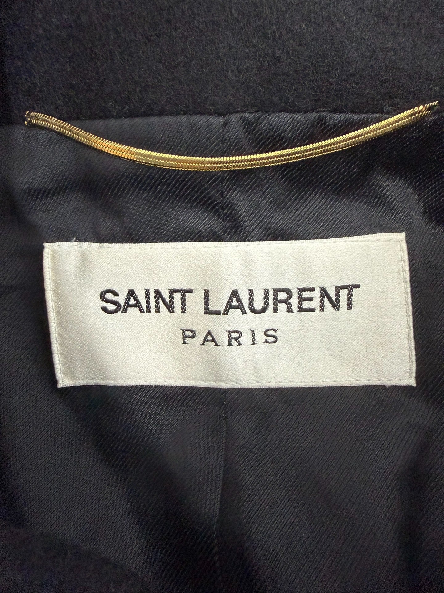 Saint Laurent Slp13fw Gold Anchor Button Black Wool Coat