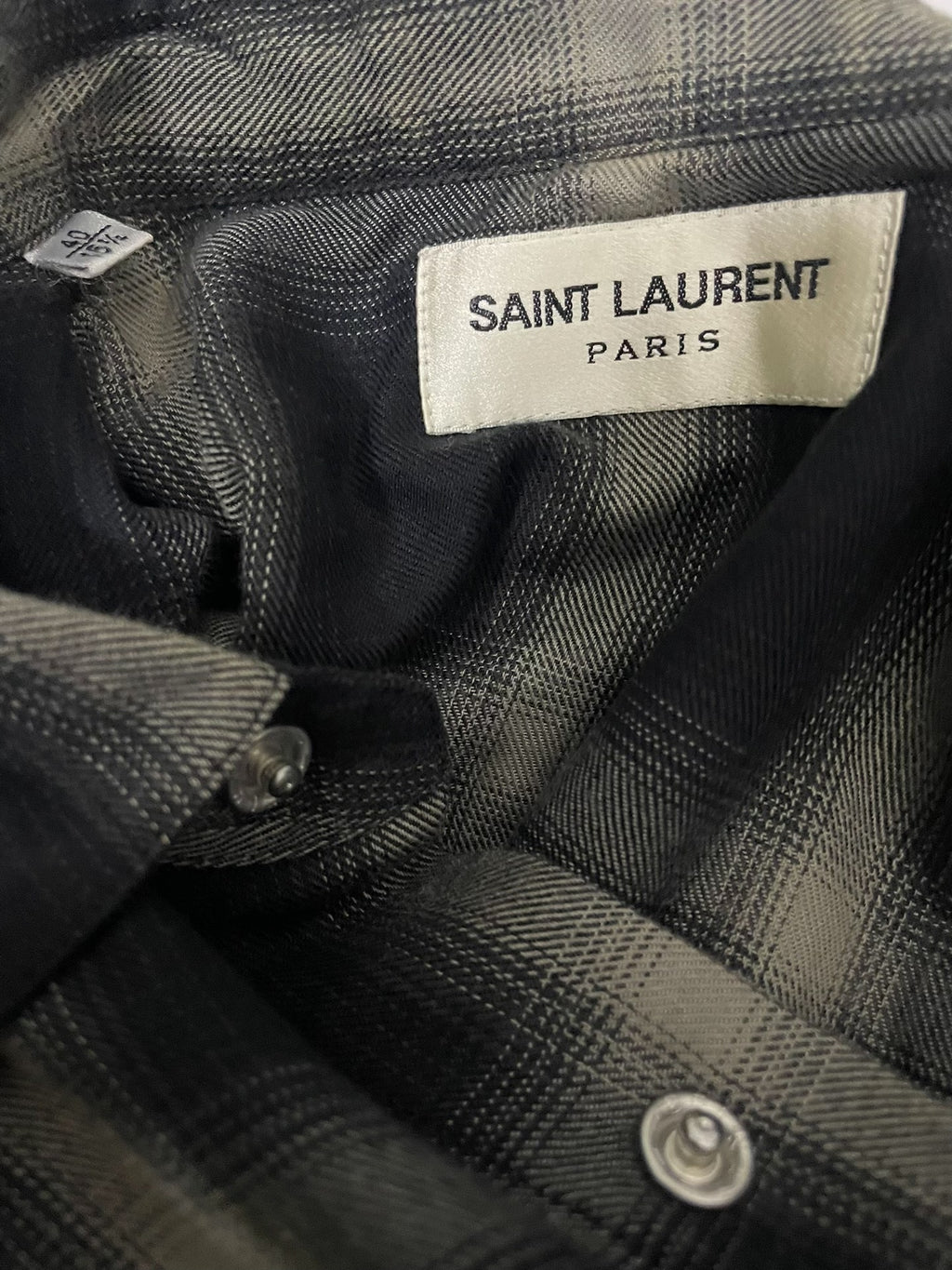 Saint Laurent 13FW Hedi Slimane Black White Plaid Cat-Eye Button Shirt by Hedi Slimane
