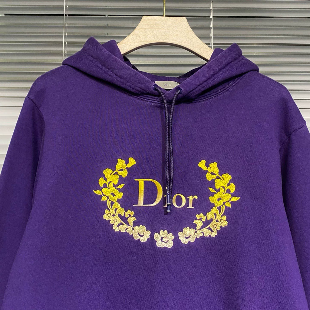 Dior Hooded Gradient Floral Embroidered Logo Cotton Purple Hoodie