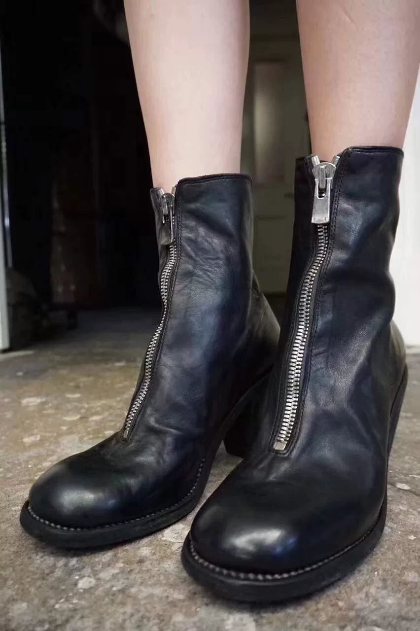 Guidi FW17 Black BLKT 3006FZ Front-Zip High-Heel Calfskin Boots