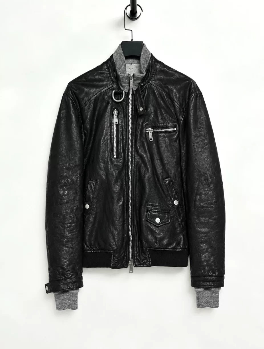 DSQUARED2 AW10 Two-Piece Knit-Panel Lambskin Motorcycle Jacket