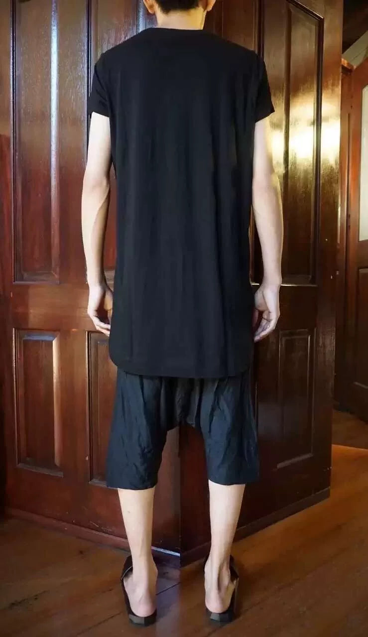 Julius SS16 Black Male Model Print Silk Cotton Short Sleeve Top