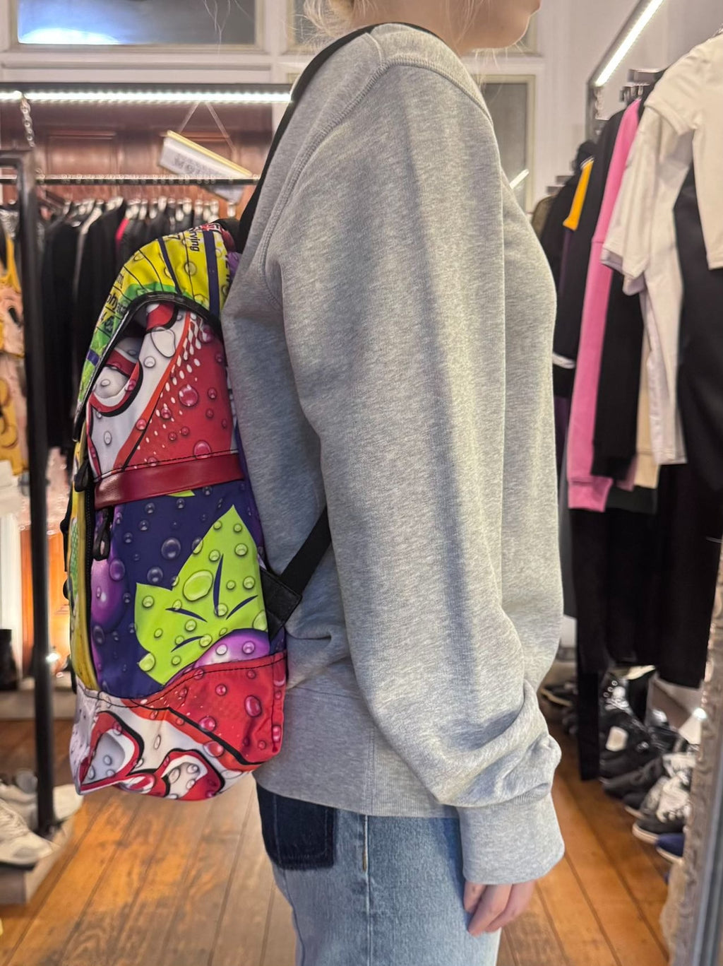 Moschino SS15 Soda Brand Print Black Leather Backpack
