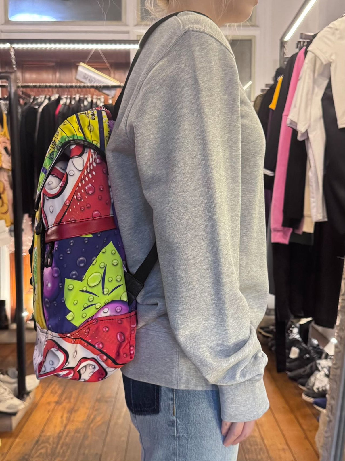 Moschino SS15 Soda Brand Print Black Leather Backpack