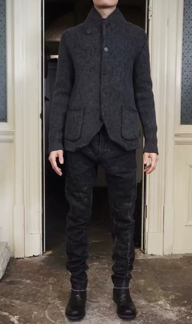 Label Under Construction FW16 Dark carded Grey LUC Cresent Collar Wool Jacket