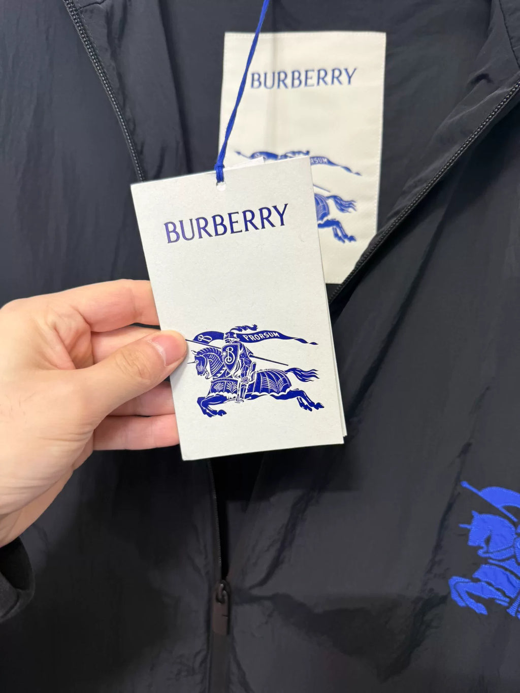 Burberry Black Logo Print Hooded Zip-Up Jacket
