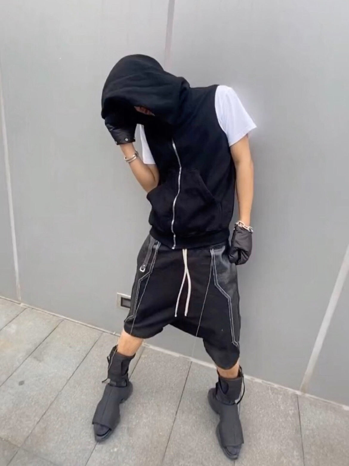 Rick Owens Tassel Wax-Brushed Leather Patchwork Shorts