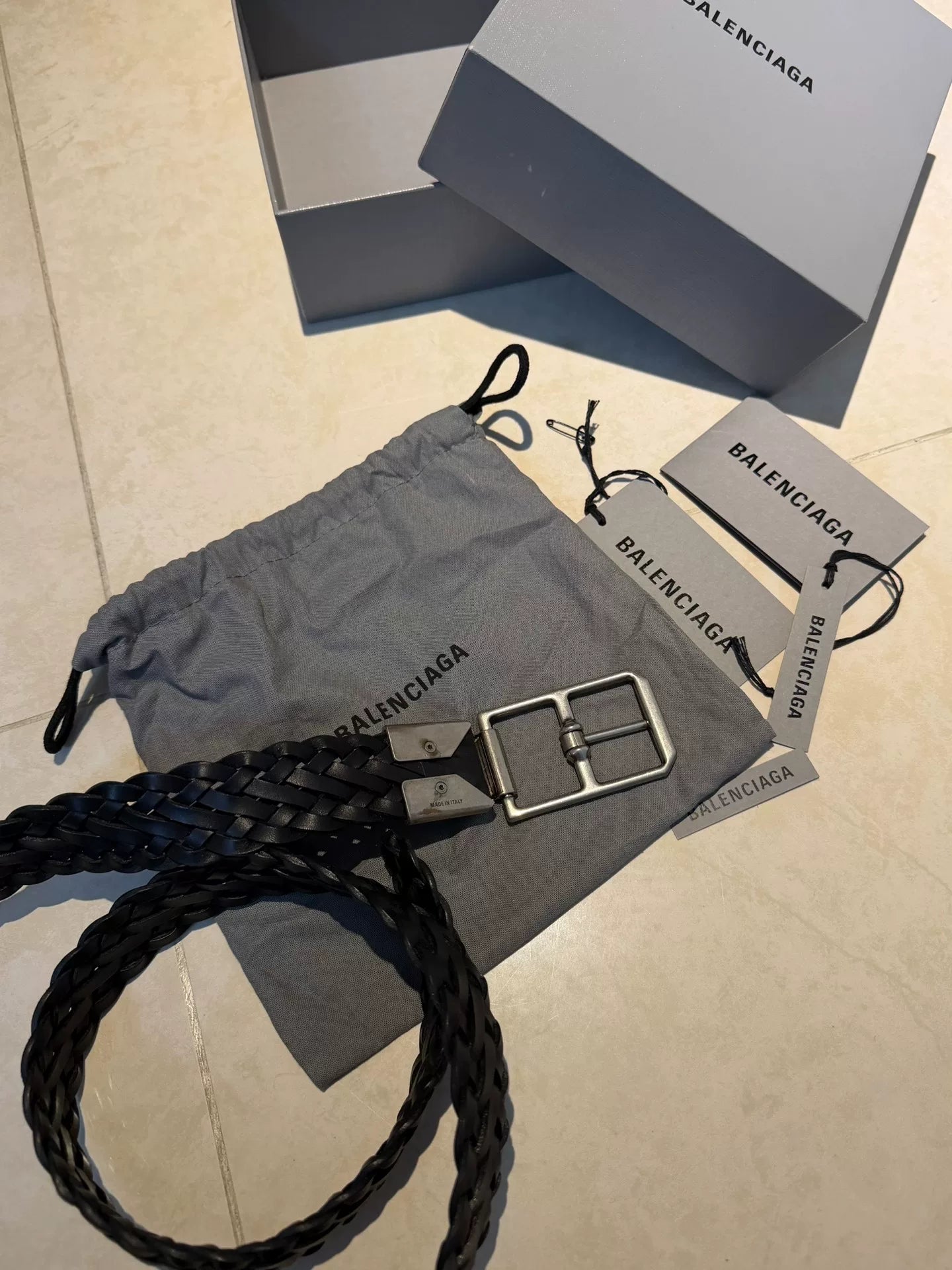 Balenciaga Silver Buckle Woven Belt