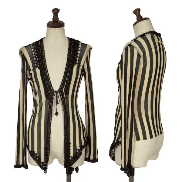 Jean Paul Gaultier Vintage Beige Striped Mesh Cardigan