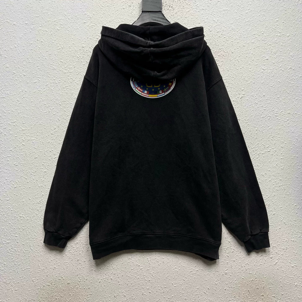 Balenciaga Black BB Logo Washed-Vintage Hooded Sweater