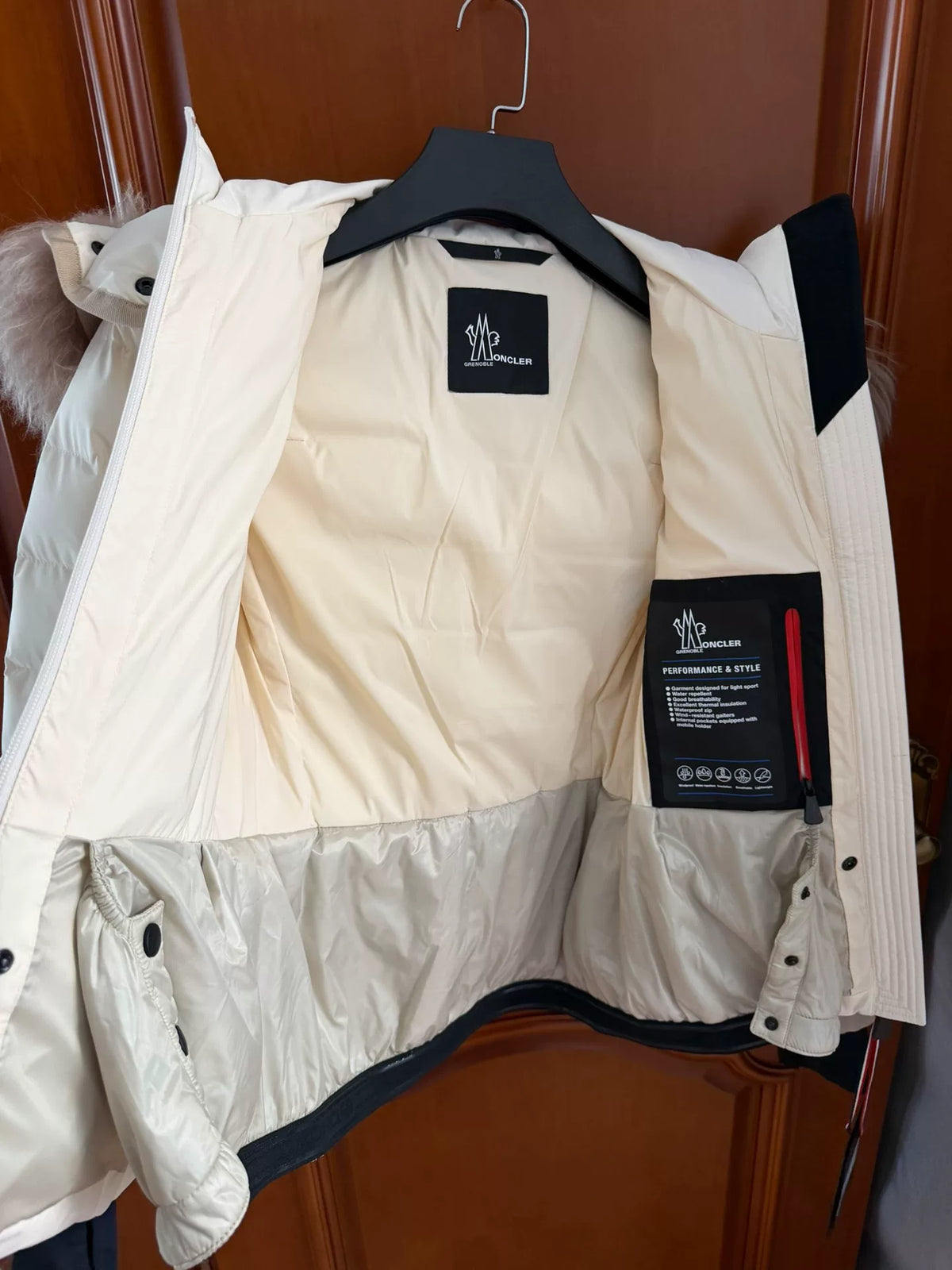 Moncler LAMOURA Off-White Hooded Fox Fur Collar Down Jacket