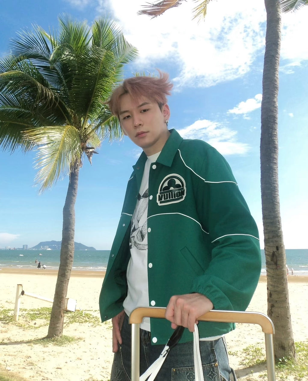 Louis Vuitton Dark Green Three-Flower Embroidered Logo Jacket