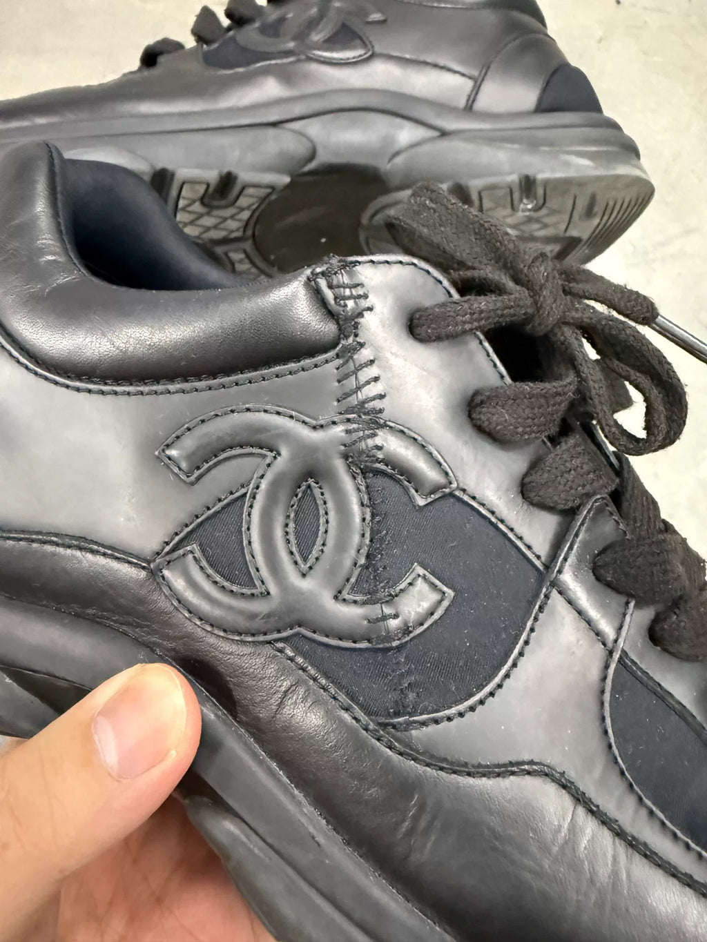 Chanel Lambskin CC Logo Black Sneakers