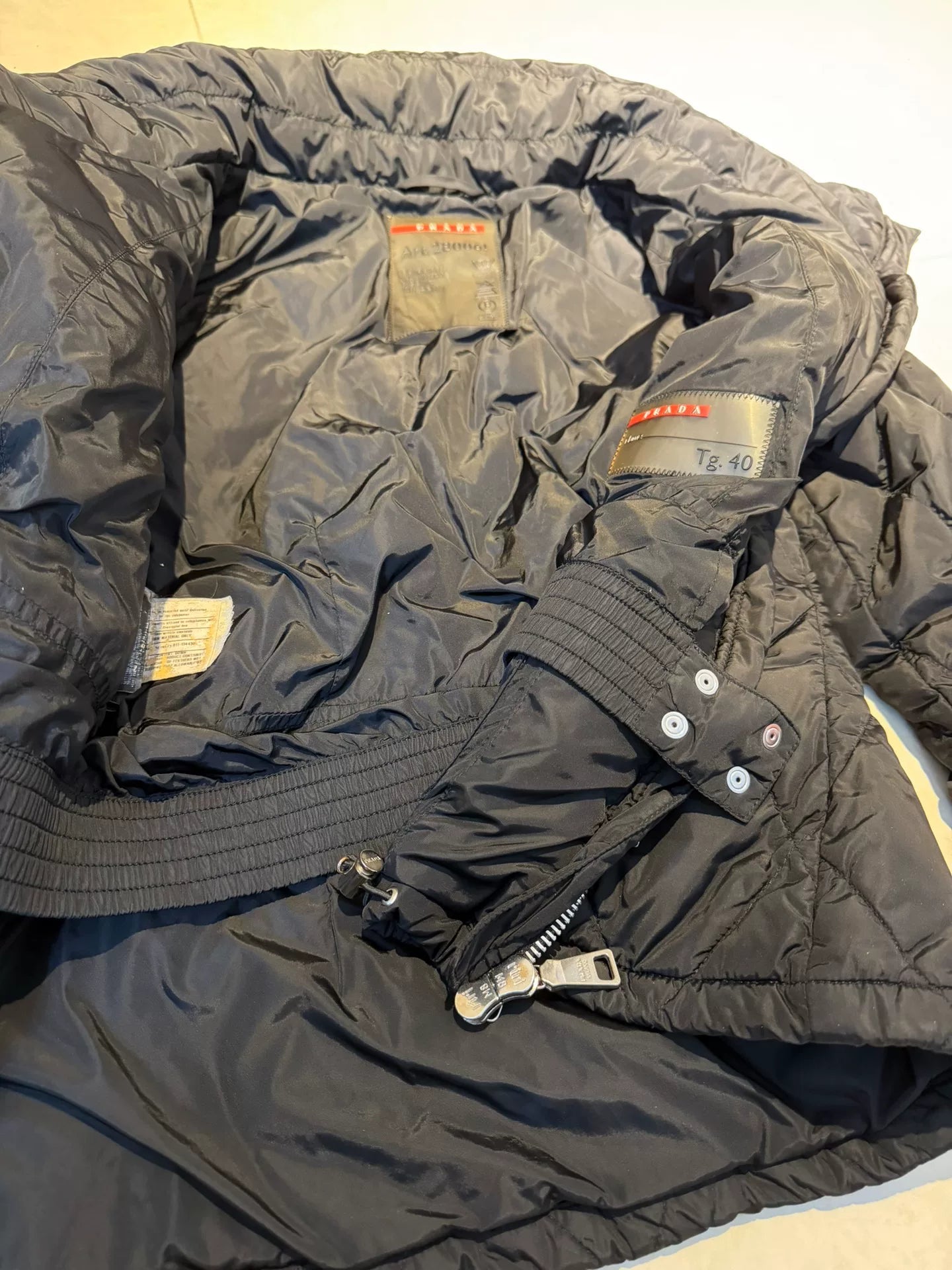 Prada archive runway-style scarf-shaped down jacket