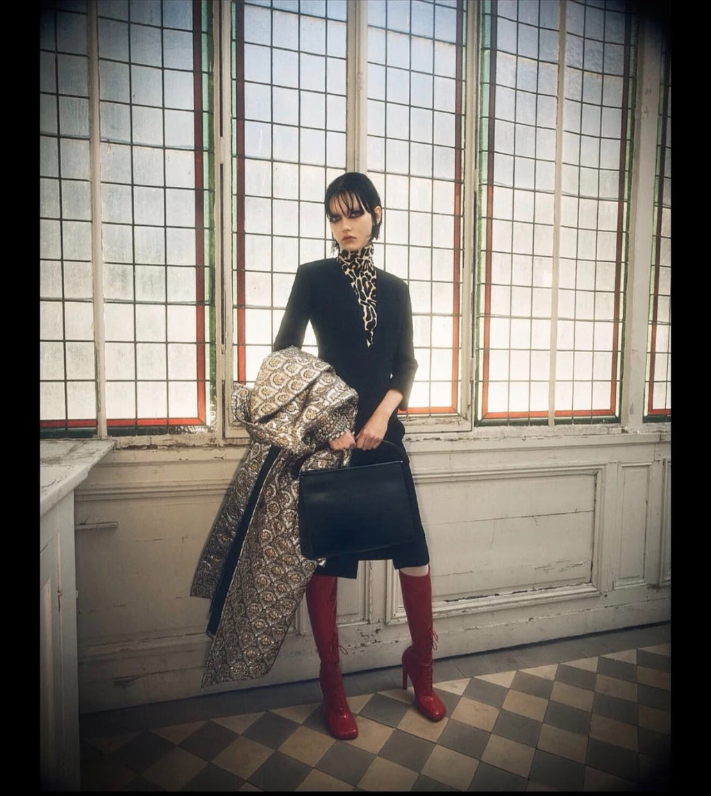 Dries van Noten Midi Gold Plaid Silk Skirt