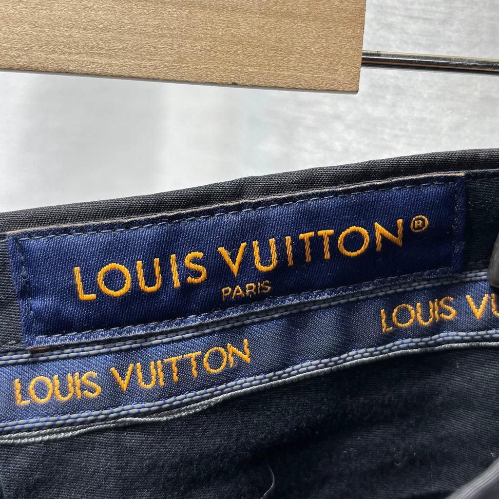 Louis Vuitton Black Metal Logo Wool Silk Trousers