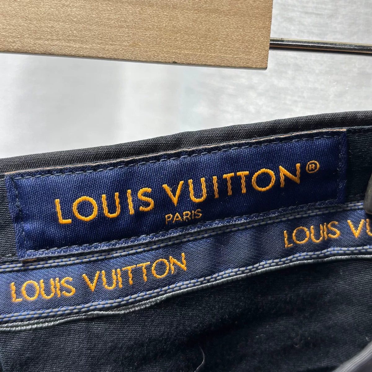 Louis Vuitton Black Metal Logo Wool Silk Trousers