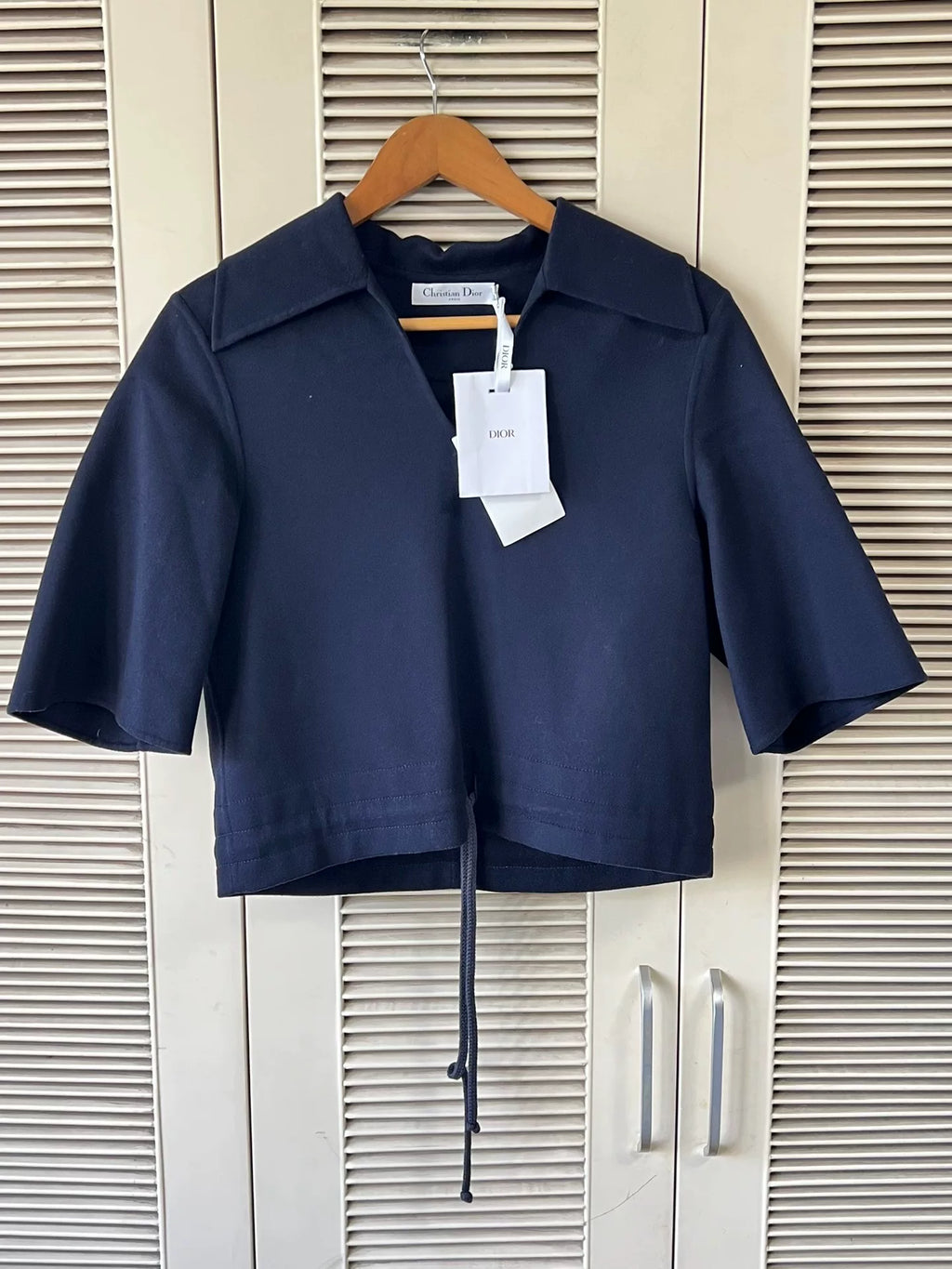 Dior Lapel Drawstring Navy Wool Top