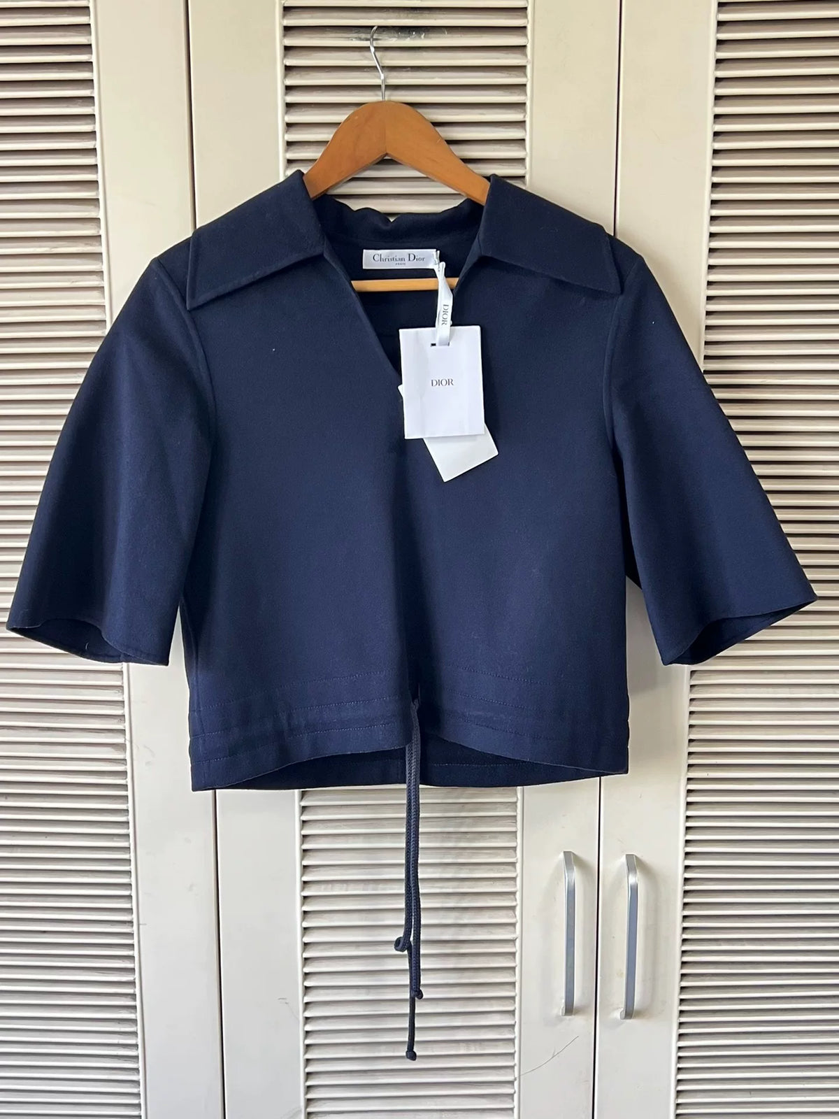 Dior Lapel Drawstring Navy Wool Top