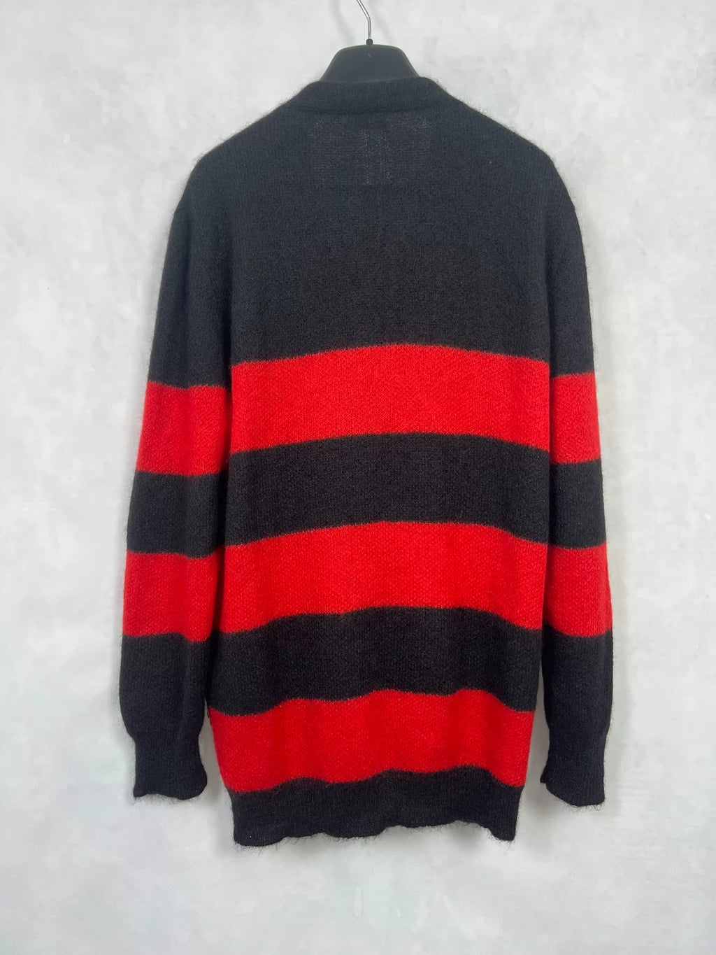 Saint Laurent Slp13fw Black Red Striped Wool Knit Sweater Cardigan