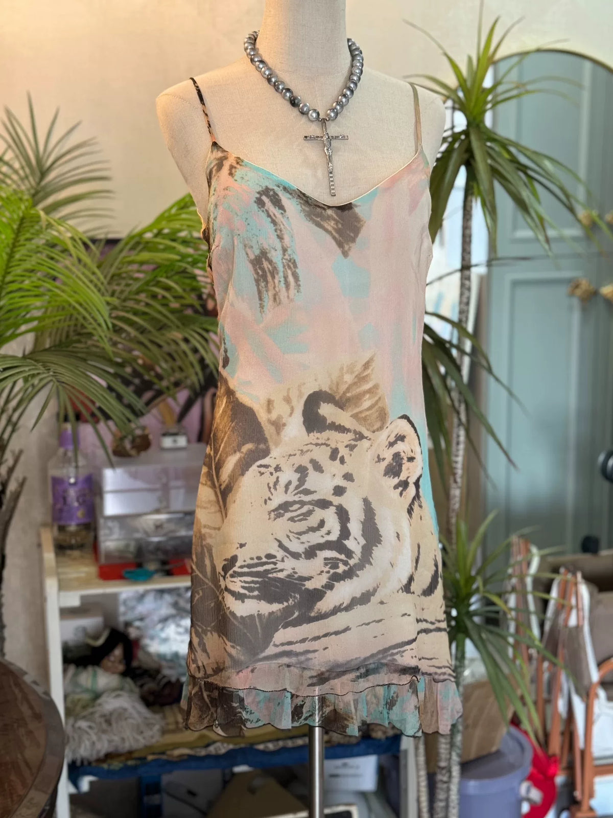 CLASS roberto cavalli tiger print mesh slip dress