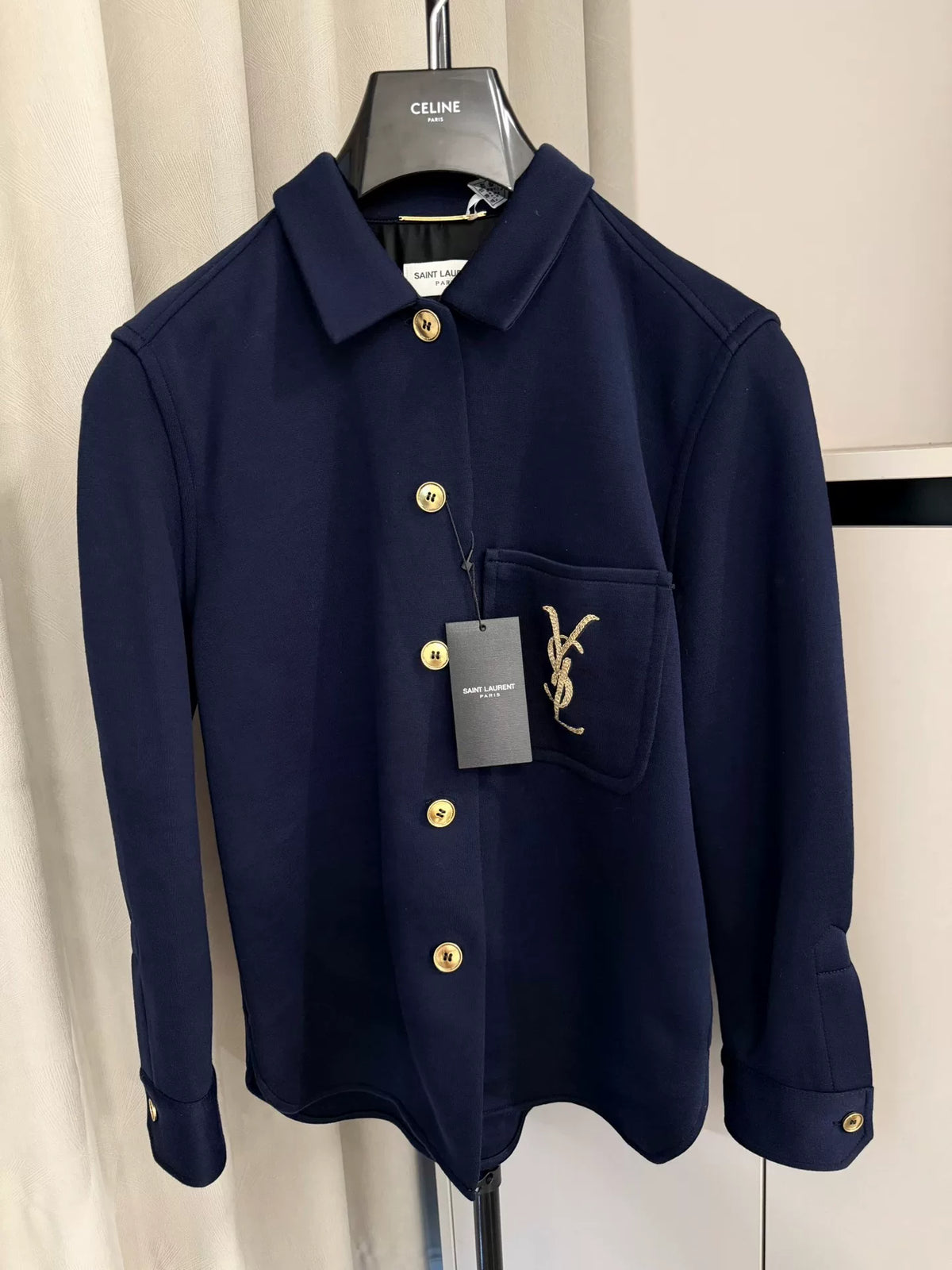Saint Laurent SS22 Blue Gold Thread YSL Embroidered Shirt