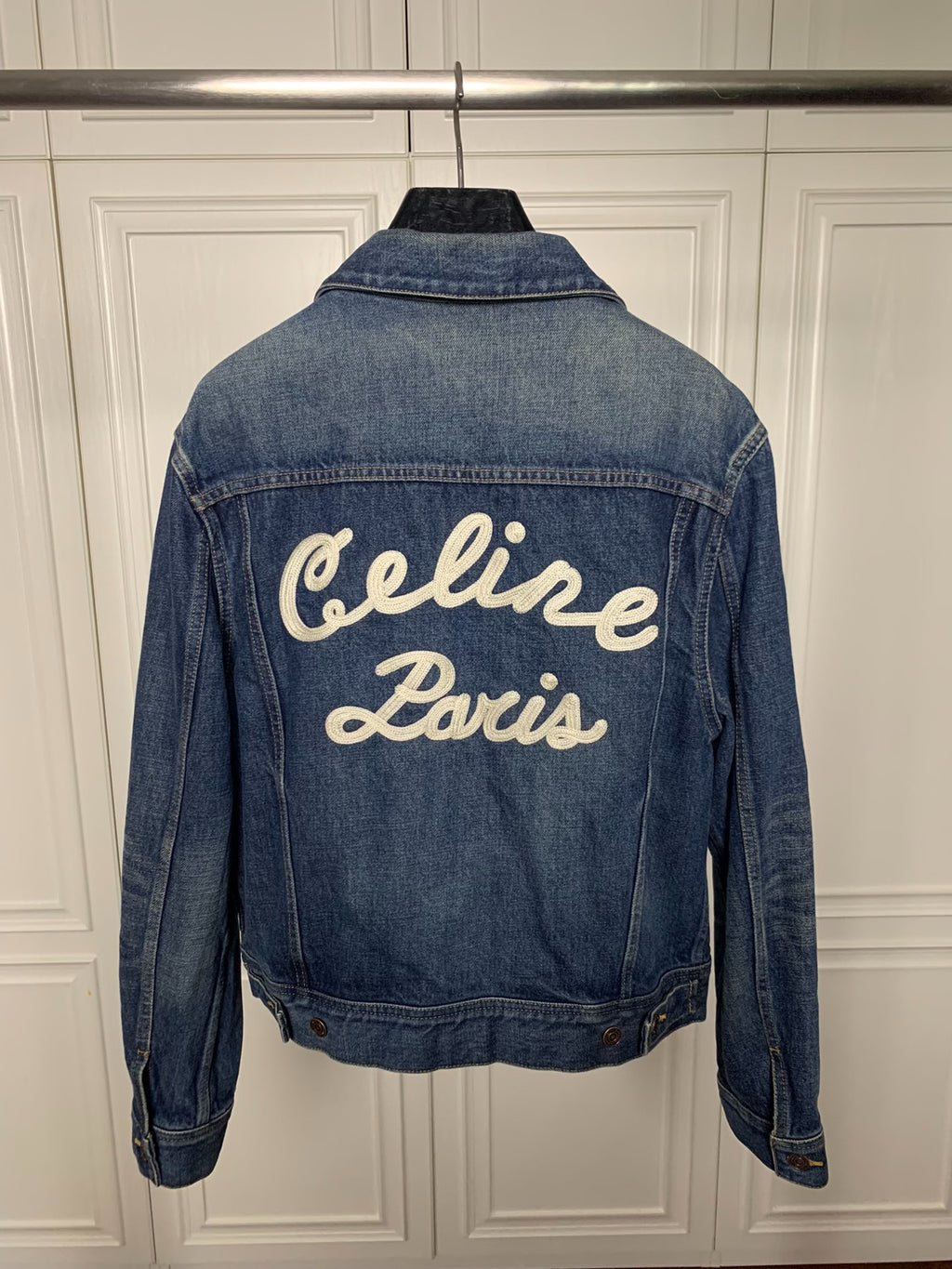 Celine 20FW Dark Union Slogan Denim Jacket